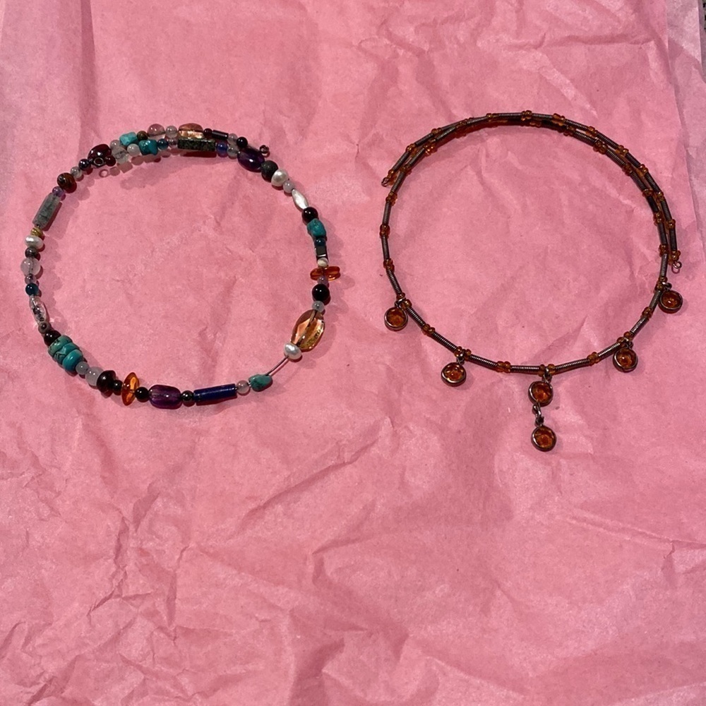 Bundle of 2 Wire Beaded Choker wrap Around Necklaces